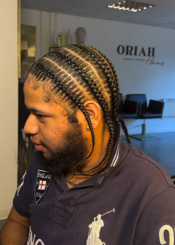 Straight-back stitched cornrows for men by Styled by PN