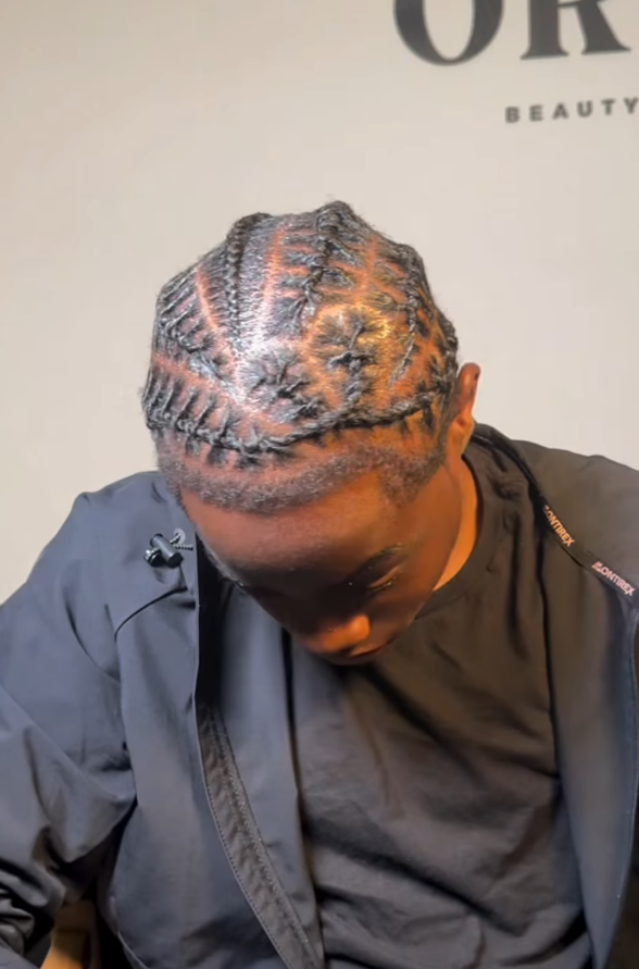 Detailed men's cornrow pattern styled by Styled by PN